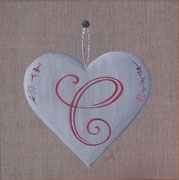 "Coeur monogramme C" - acrylique - 20 x 20 cm