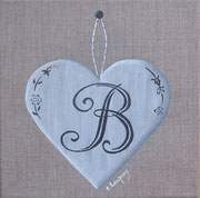 "Coeur monogramme B" - acrylique - 20 x 20 cm