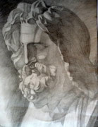 Gipskopf Zeus, Bleistift auf Papier, 40x50