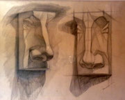 Gipsmodell, Nase, Bleistift auf Papier, 40x50