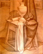 Stillleben mit Vase, Bleistift auf Papier, 40x50