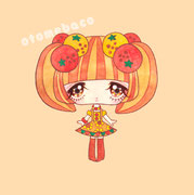 「ふるーつふれんど　オレンジ」フルーツをモチーフとした少女のシリーズ(透明水彩 アクリルガッシュ 15cm×15cm)