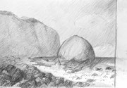 Stein bei Kap Arkona im Sonnenlicht, Bleistiftskizze, 2024, Enno Franzius