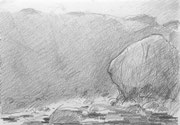 Großer Stein im Gegenlicht bei Kap Arkona, Bleistiftskizze, 2024, Enno Franzius