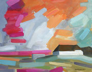Hof auf einer Warft, Pellworm,  Acrylbild, Acrylmalerei, Acryl auf Leinwand, 40 x 50 cm, 2013, Enno Franzius