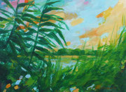 Blick durch Schilf, Acryl auf Papier, 2025, Enno Franzius