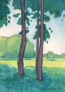 Bäume im Park, Hamburg, Klein Flottbek, Aquarell mit Kugelschreiber, Aquarellmalerei, 2022, Enno Franzius