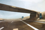 Autobahnbrücke, Nebel, Braun, Eitemperamalerei, Temperamalerei, Eitempera auf Leinwand, 2015, Enno Franzius