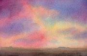 Nach Sonnenuntergang über dem Watt, violette und magenta Wolken, Aquarellmalerei, Aquarell, 2022, Enno Franzius