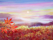 水彩画　　　　　　　　　銀泉台の紅葉と雲海