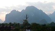 view from our hotel balcony in Vang Vieng, Laos