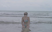 Deborah enjoying the beach at Driftwood Village Beach Resort