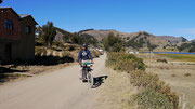 on our trail bike near Copacabana (Lake Titicaca), Bolivia