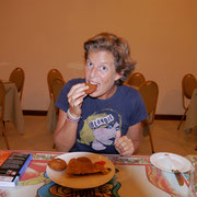 Fudgie eating some great local delicacies, Kandy