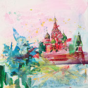 Moscou, acryl en inkt op schildersdoek, 90x90cm, prijs 1350,00e (incl. lijst)