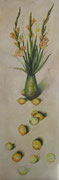 "De gladiolen en de citroenen" 2017, olieverf op canvas, 50x150cm VERKOCHT