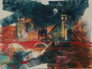 Londen, acryl en inkt op schildersdoek, 90x120cm, prijs 1500,00e (incl. lijst)