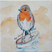 "De rrodboorstje", acryl en inkt op canvas, 20x20cm, VERKOCHT
