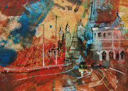 "Amsterdam", acryl en inkt op papier, 21x15cm, prijs 140,00e (incl. passe-partout)