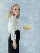 Vrouw met kanarie / 2020 / olieverf op canvas / 2.500,00 euro