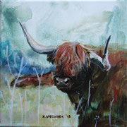 "Rooie koeien", acryl en inkt op canvas, 20x20cm VERKOCHT