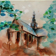 "Bullekerk" 2017, acryl en inkt op canvas, 30x30cm, prijs 120,00e