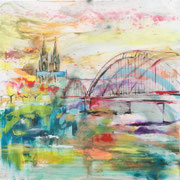 Keulen, acryl en inkt op schildersdoek, 90x90cm, prijs 1350,00e (incl. lijst)