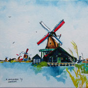 "Zaanse molens" 2017, acryl en inkt op canvas, 20x20cm VERKOCHT