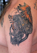 Tatouage chouette couleur par Ginger pepper à Lucky30 Nimes. Tattoo color owl 