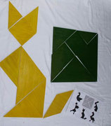 Tangram  géant : Originaire de CHINE : dans sa fonction de casse-tête, le jeu est de reproduire une forme donnée.  dès 6 ans