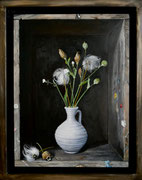 Kleine Vase im Kasten, gerahmt/30x40 cm/ Öl auf Holz/ Oktober2023, (verkauft)