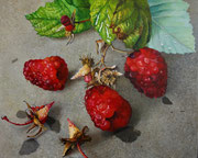 Balkonhimbeeren/Öl auf Holz/ 50x40 cm/ Juli 2022 