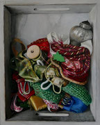 Weihnachtliches im Holzkasten/ Öl auf Holz/ 24x30cm/ Dezember 2022