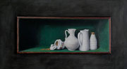 Kleine Porzellangefäße im Samtkasten/ 20x50 cm/ Öl auf Leinwand, (verkauft)