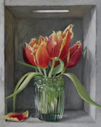 Tulpen im Holzkasten/ Öl auf Holz/ 24x30cm/ Dezember 2022 (verkauft)