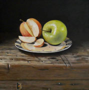 Äpfel/30x30 cm/ Öl auf Holz/ Januar 2024