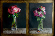 Blumenstrauß in Veränderung  / je 30x40 cm/ Öl auf Holz/gerahmt/ Oktober 2023, (verkauft)