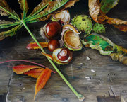 Herbst - Kastanien und Essigbaumblätter/ 50x40 cm