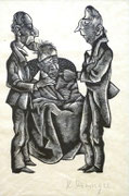 Der eingebildete kranke - Gravure sur bois - Provenance Galerie Nierendorf (Berlin) -1922 - 12,5 x 18,5 cm 