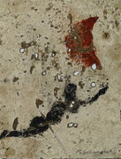 L'homme qui voulait décrocher la lune - Acrylique originale sur écorce - oeuvre insérée dans le livre d'artiste "O Lune" édité à 70 exemplaires par la Galerie Frédéric Storme (Lille) - 2000 - 12 x 16 cm 