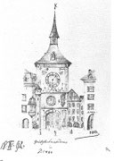 Zeitglockenturm in Bern 1892,18 IV Blei 12,2x18cm ; Bern