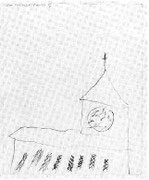 Kirche, die Uhr mit erfundenen Zahlen 1883/84,17; Blei, Fettkreide 22,5x18,1cm Bern