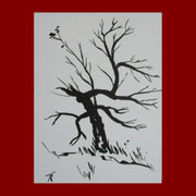 Dezember: "Alter Baum", 1971, Tusche (40 x 30 cm) 