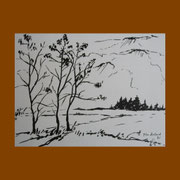 November: "Drei Bäume", 1971, Tusche (30 x 40 cm) 