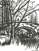 "Saynbachbrücke bei Breitenau (Westerwald)", 1975, Tusche, (42 x 59,4 cm / Ausschnitt)