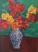 NICHT MEHR ERHÄLTLICH, Gladiolen in Vase, Öl auf Hartfaserplatte, 80x60 cm, 2005