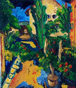 NICHT MEHR ERHÄLTLICH, Hochsommerlicher Garten (Vor dem großen Hochwasser), 80 x 60 cm, ca 6.August 2002