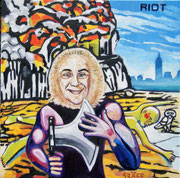 "Riot, Rock City (Allegorie auf H. C. Strache und das gleichnamige Musikalbum)", Öl auf Leinwand, 70x70 cm, 2016