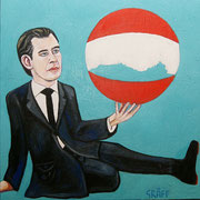 "Bella gerant alii, tu felix Austria nube. Sebastian Kurz, Der Große Diktator, Opportunist, Putschist", Öl auf Leinwand, 100x100 cm, 2019;  F. N. 85 - (2019:11)