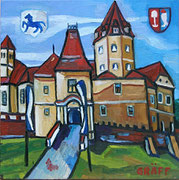 NICHT MEHR ERHÄLTLICH, Schloss Kornberg, 50x50 cm, 2013. Dieses Gemälde wurde an Mag. Andreas Graf Bardeau, als Schlossherr von Kornberg Besitzer einer Ahnenresidenz des Künstlers, überreicht.